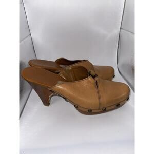 Cole Haan Size 8.5 B Tan Leather Mule Platform Boho Chiq Festival Retro Vintag